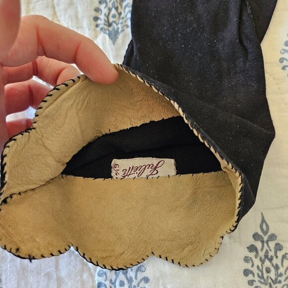 Black Suede Winter Gloves Size 6.5 Classic Soft Warm Dressy Cold Weather - Picture 11 of 12